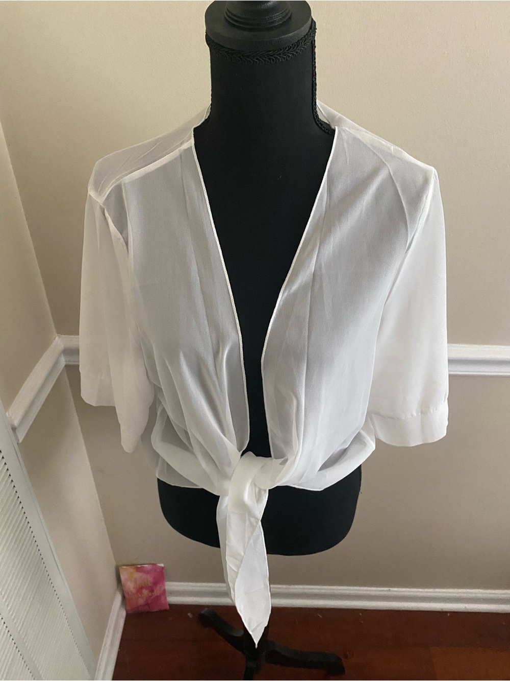 White Tied Front Sheer Cardigan